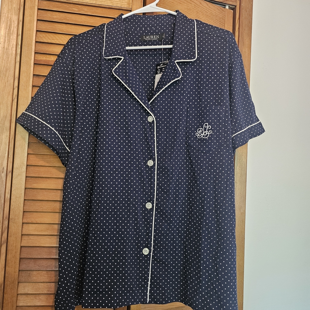 Ralph Lauren Navy and White Polka Dot Pajama Set - Picture 2 of 7